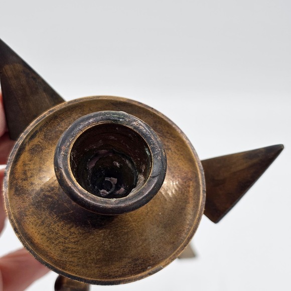 Single Bronze Metal Triple Arrow Candle Holder - Vintage Rustic Decor 8" - Picture 4 of 7